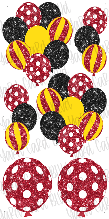 Balloon Bundles in Red Yellow and Black Glitter