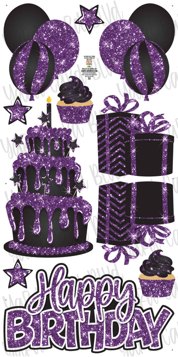 Birthday Cake Splash Set Black and Purple Glitter