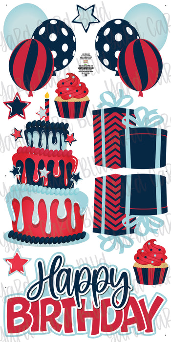 Birthday Cake Splash Set - Navy, Light Blue & Red