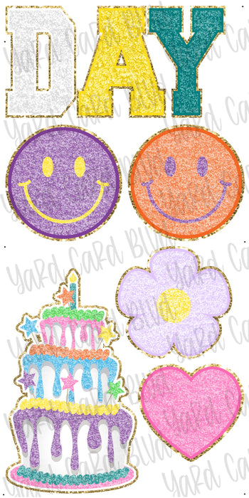 Faux Chenille 23" Happy Birthday EZ Set & Flair Set