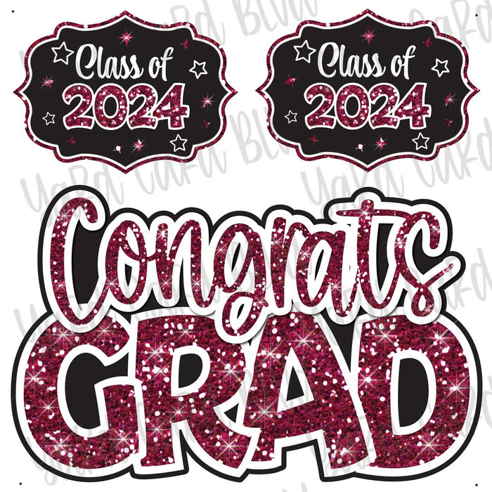 Congrats Grad Half Sheet Maroon Glitter