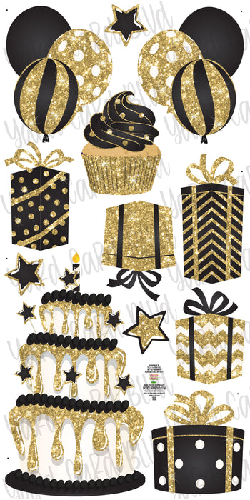 White Black and Gold Glitter Flair Set