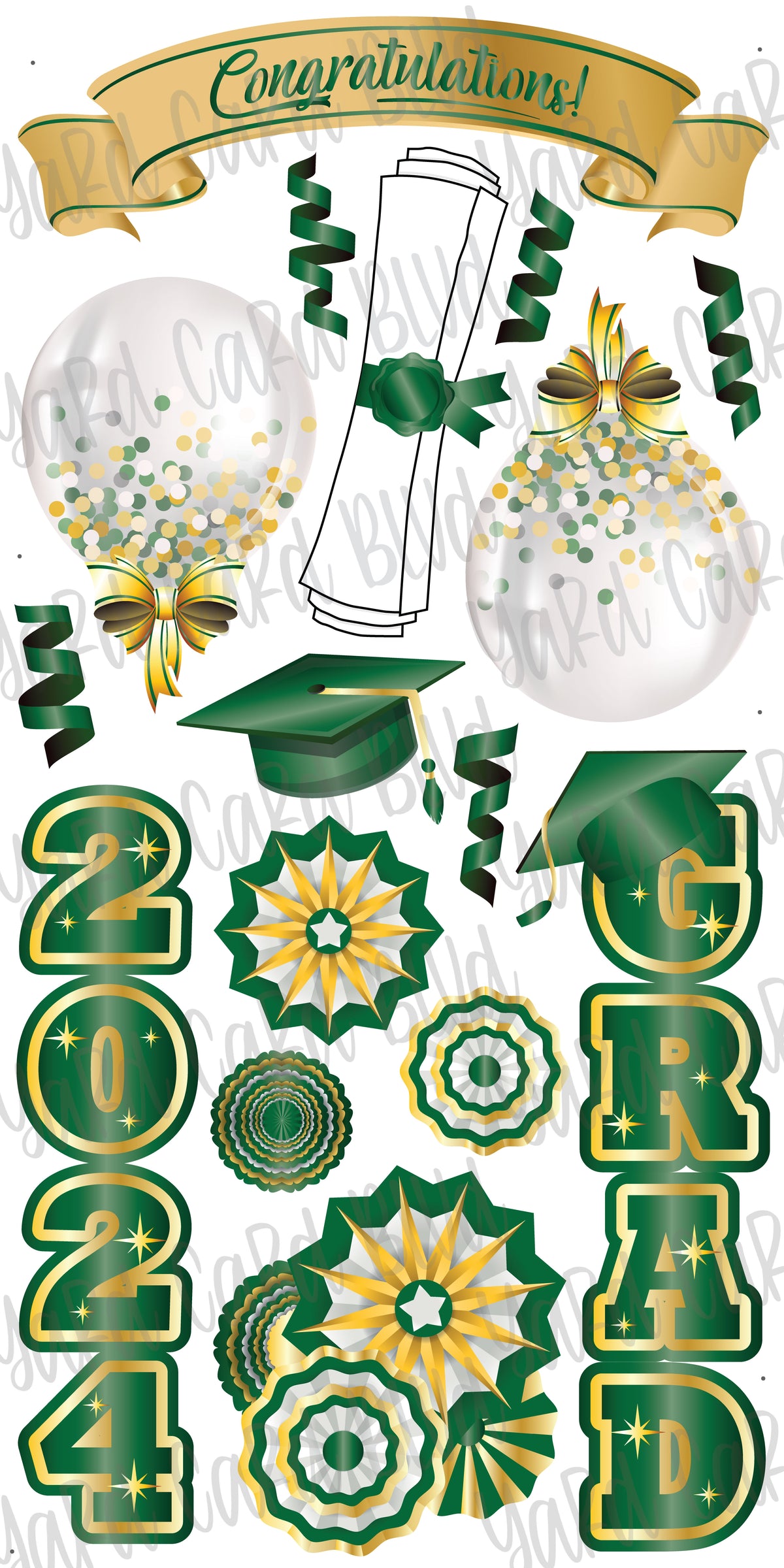 Green Gold Grad Congratulations Grad 2024 Green and Gold — Yard Card Blvd