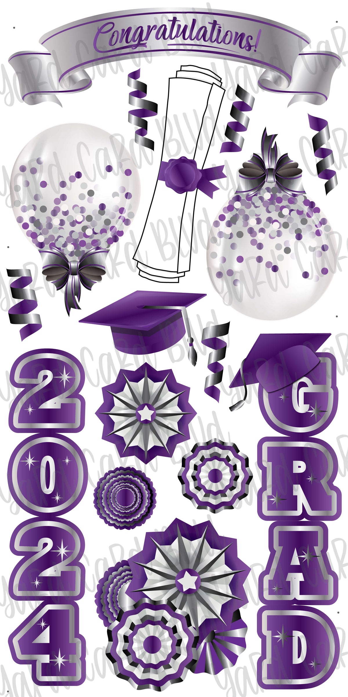 Congratulations Grad 2024 Purple and Silver — Yard Card Blvd