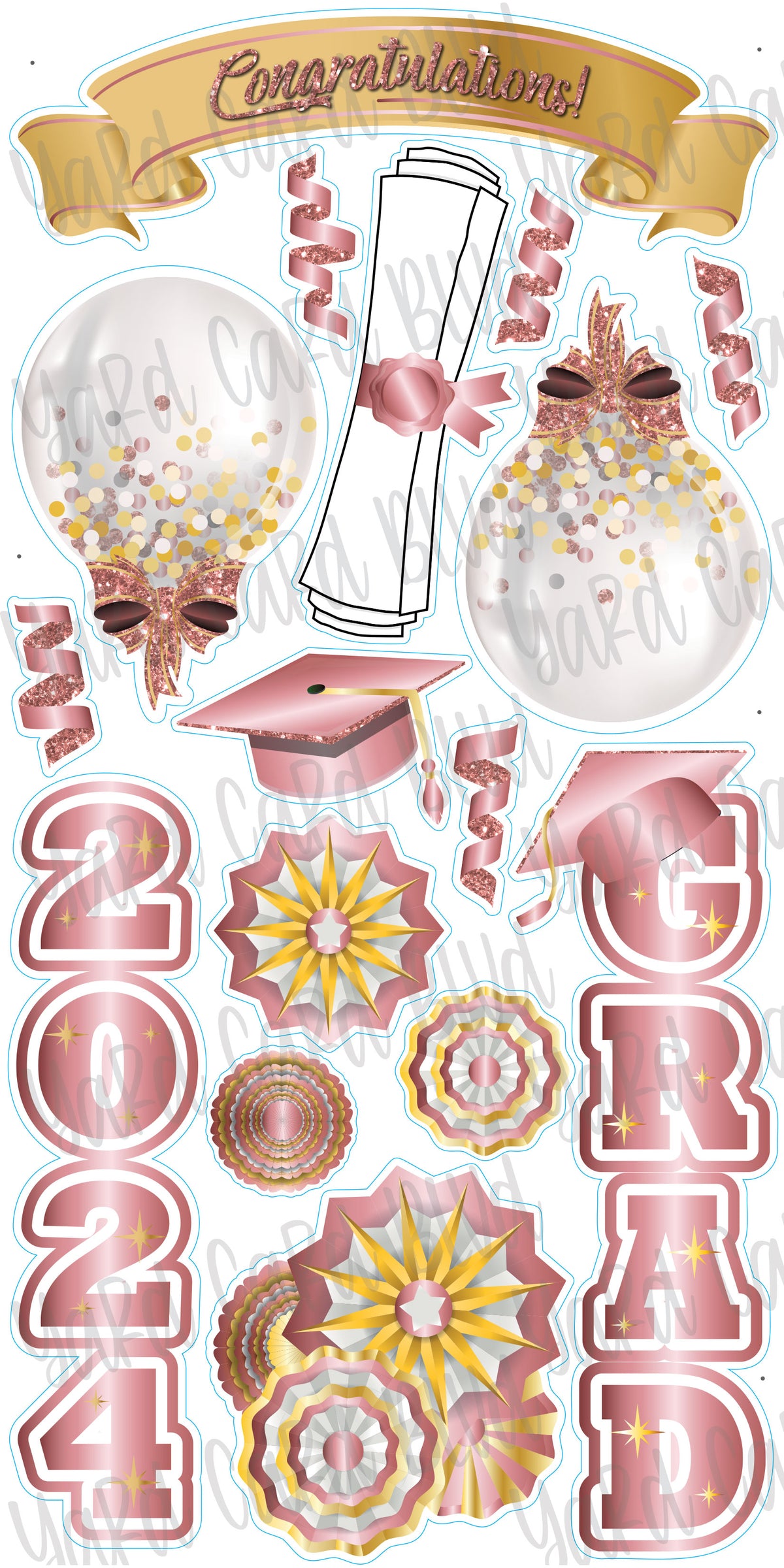 Congratulations Grad 2024 Rose Gold and Gold — Yard Card Blvd
