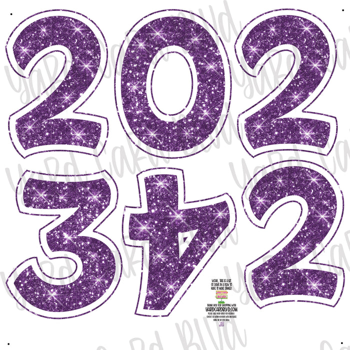 Grad Years Half Sheet - Purple Glitter with White Border