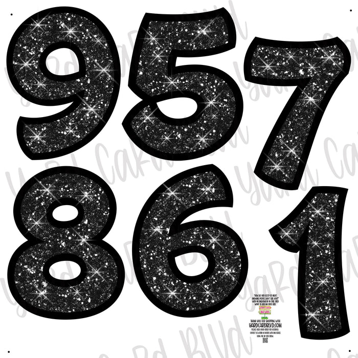 Add On Numbers Half Sheet - Black Glitter