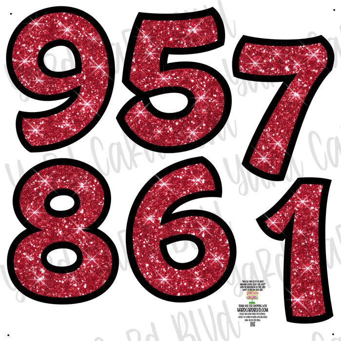 Add On Numbers Half Sheet - Red Glitter