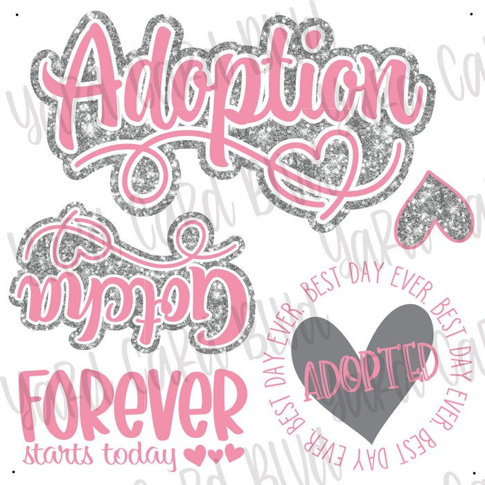 Adoption Set Half Sheet - Pink and Silver