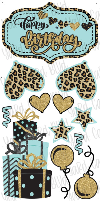 Happy Birthday Set in Aqua, Leopard and Gold Glitter Flair Set