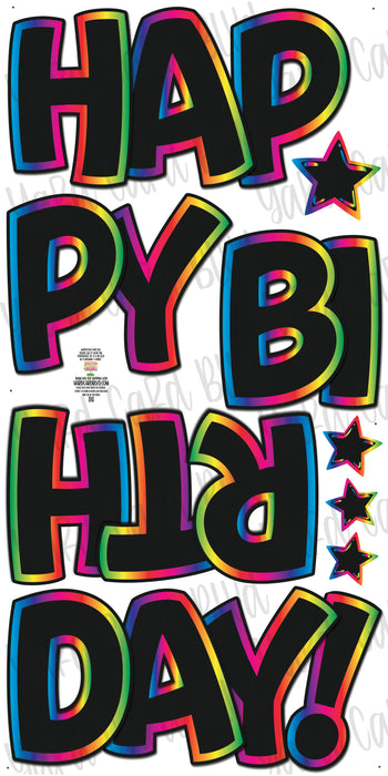 BB FAB5 Happy Birthday Splash Set in Black with Bright Rainbow Outline
