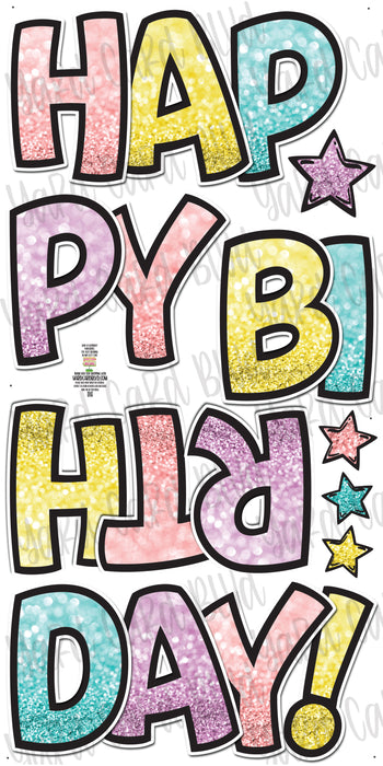 BB FAB5 Happy Birthday Splash Set in Pastel Bokeh with Black Outline