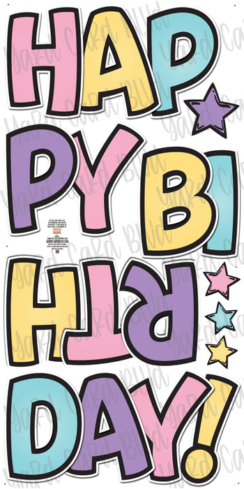 BB FAB5 Happy Birthday Splash Set in Pastels with Black Outline