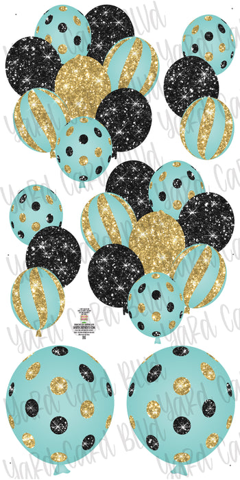 Balloon Bundles in Aqua, Black and Gold