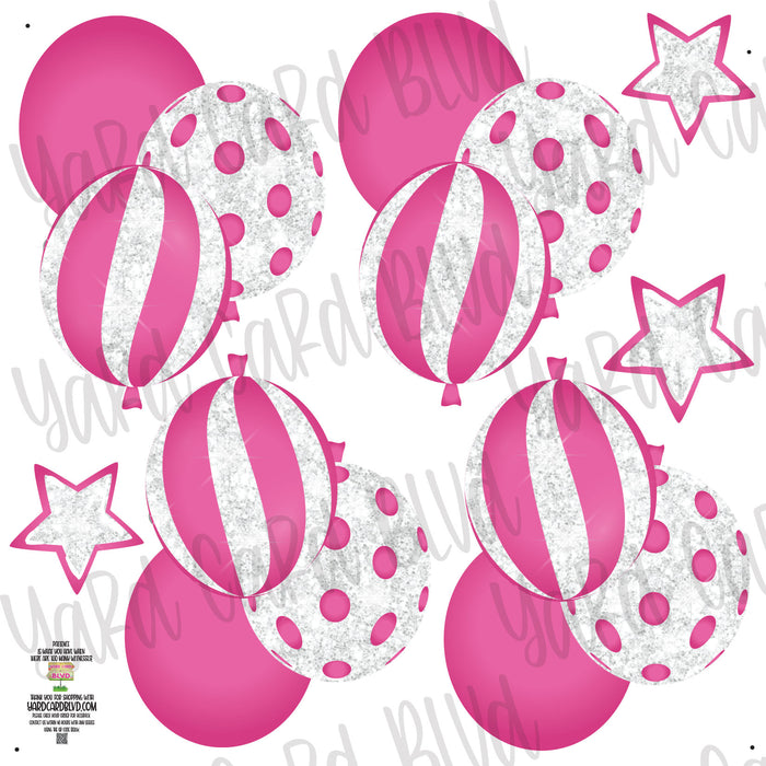 Balloon Bundles Half Sheet Hot Pink and White Glitter