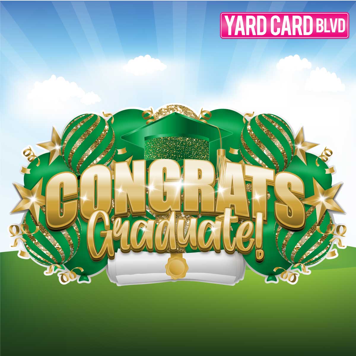BLVD Billboard Congrats Graduate! - Green and Gold — Yard Card Blvd