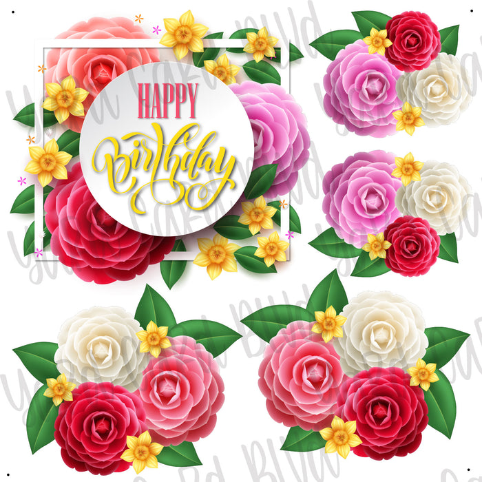 Happy Birthday - Camellia Flowers - Half Sheet