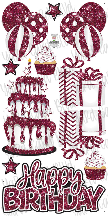 Birthday Cake Splash Set Maroon Glitter