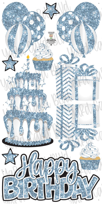 Birthday Cake Splash Set Light Blue Glitter