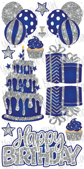 Birthday Cake Splash Set Royal Blue and Silver Glitter