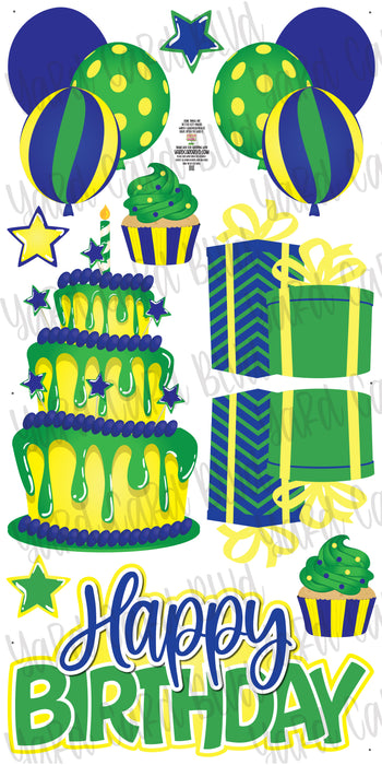 Birthday Cake Splash Set - Blue, Green and Yellow
