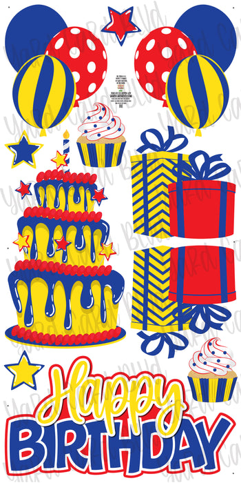Birthday Cake Splash Set Red, Blue and Yellow