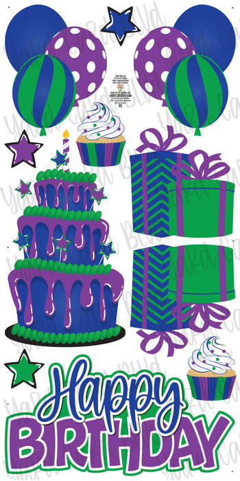 Birthday Cake Splash Set - Blue, Green and Purple