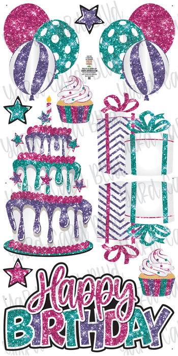 Birthday Cake Splash Set Neon Pink, Teal, and Purple Glitter