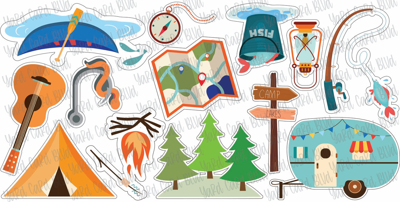 Camping and Fishing 13 pc Coroplast sign set