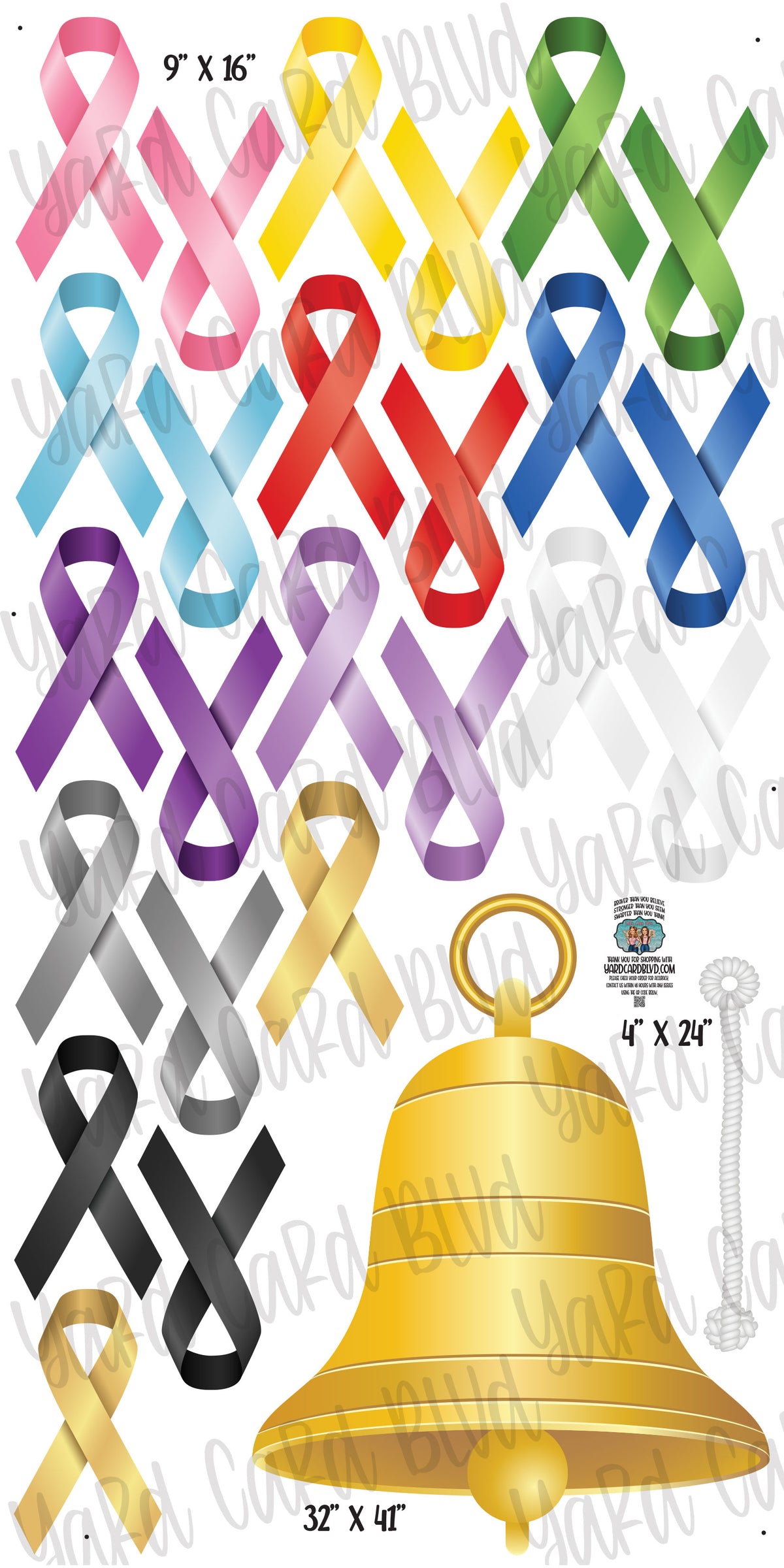 Cancer Ribbons and Bell — Yard Card Blvd
