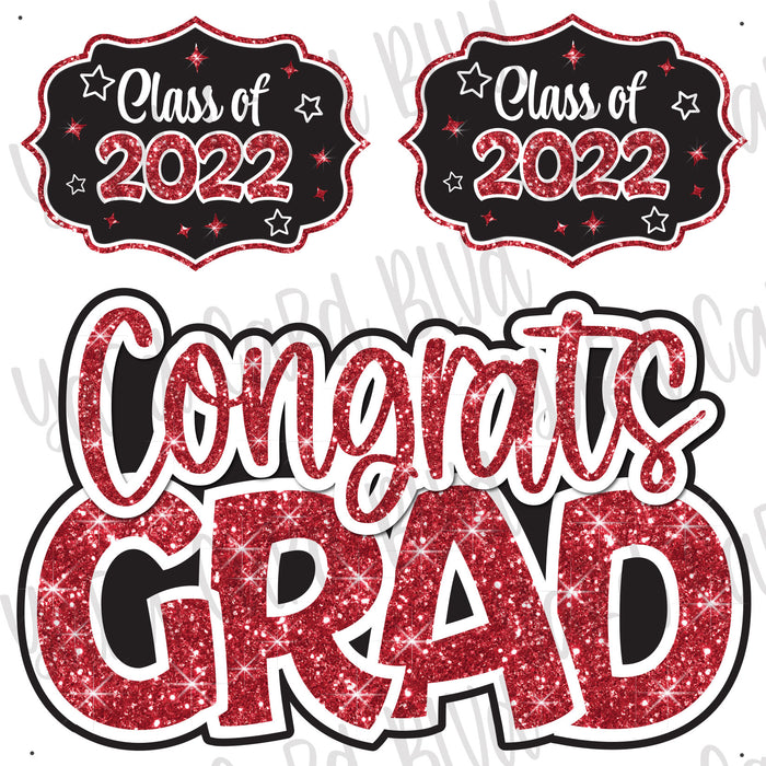 Congrats Grad Half Sheet Red Glitter