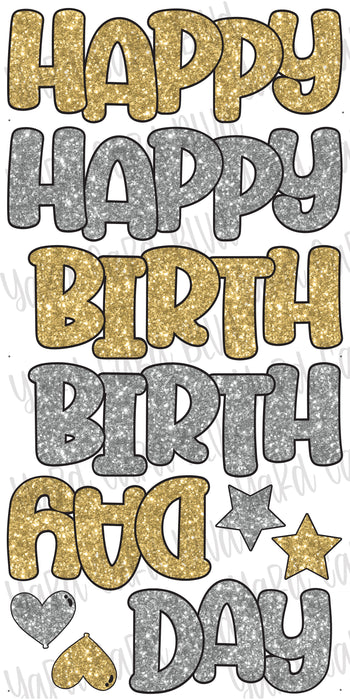 17" FAB5 Happy Birthday Splash Set in Gold and Light Silver Glitter