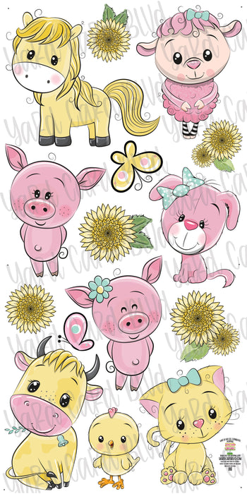 Farm Animals Pink and Yellow