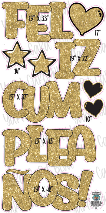 FAB5 Feliz Cumpleanos Set in Gold Glitter