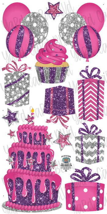 Hot Pink and Purple Glitter Flair Set