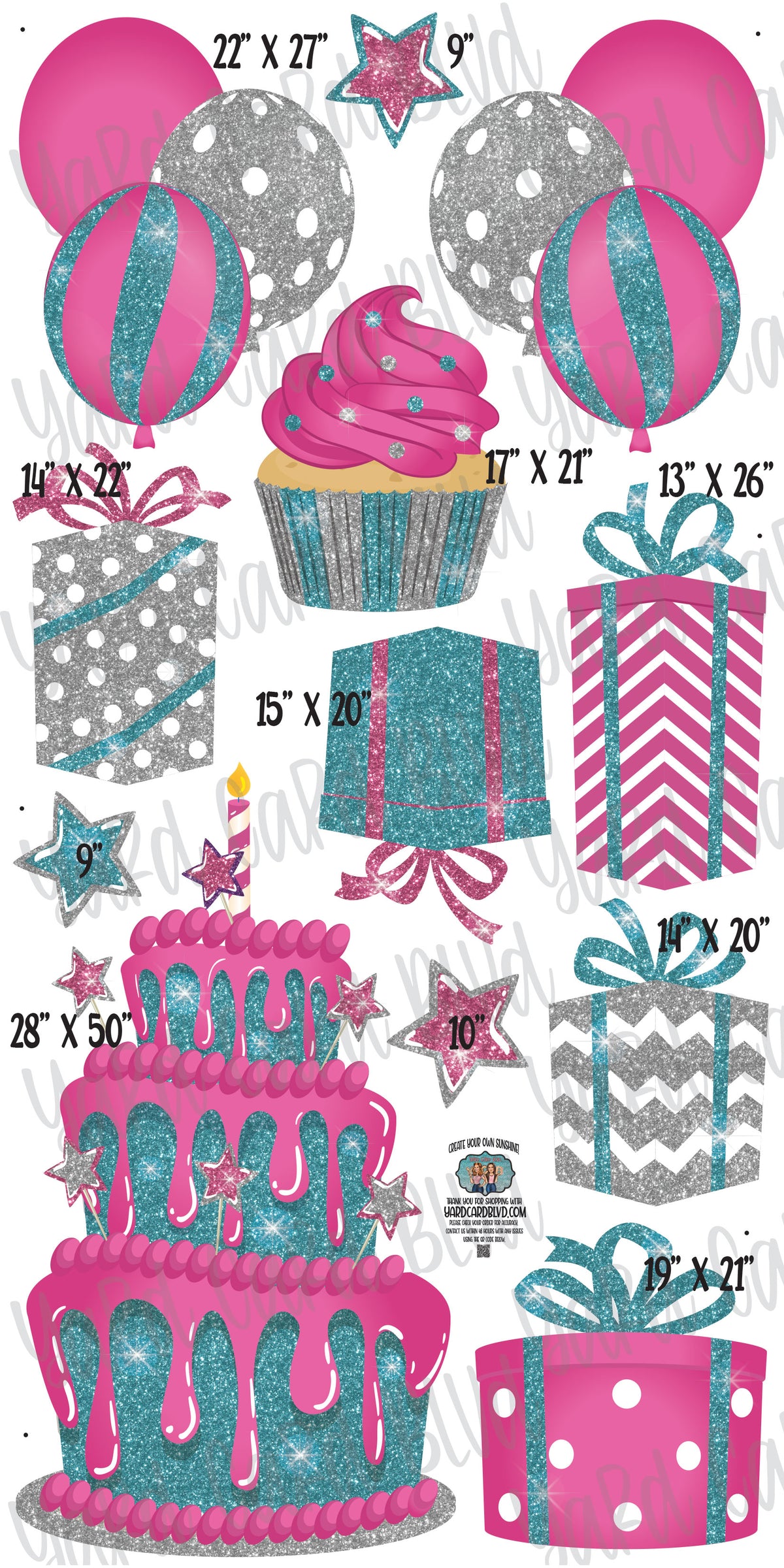 Hot Pink and Teal Glitter Flair Set — Yard Card Blvd
