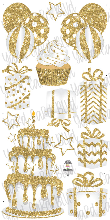 Gold and White Glitter Flair Set