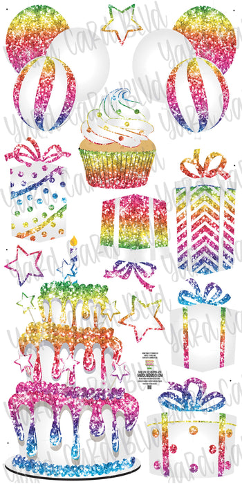 Rainbow and White Glitter Flair Set