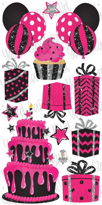 Hot Pink and Black Glitter Flair Set