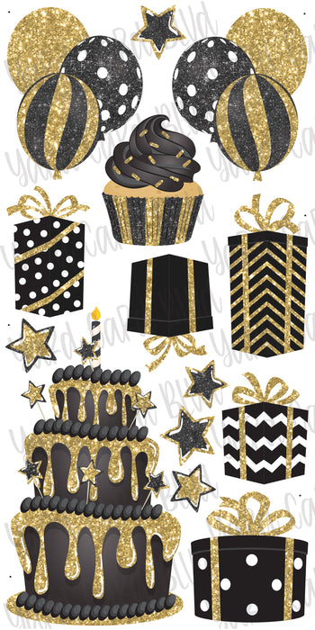 Black and Gold Glitter Flair Set