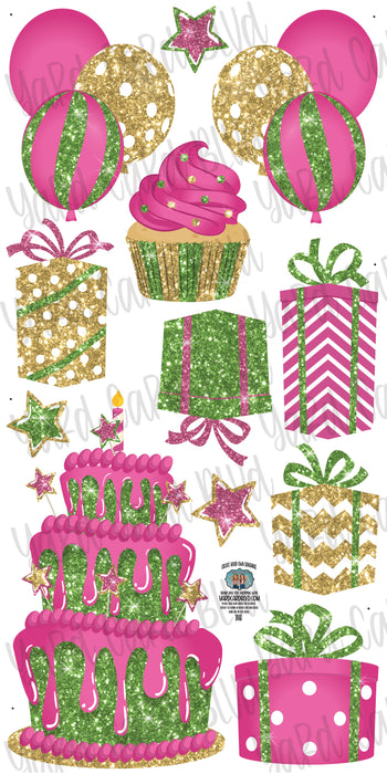 Hot Pink Gold and Lime Green Glitter Flair Set