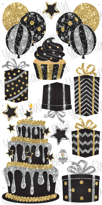 Silver Black and Gold Glitter Flair Set
