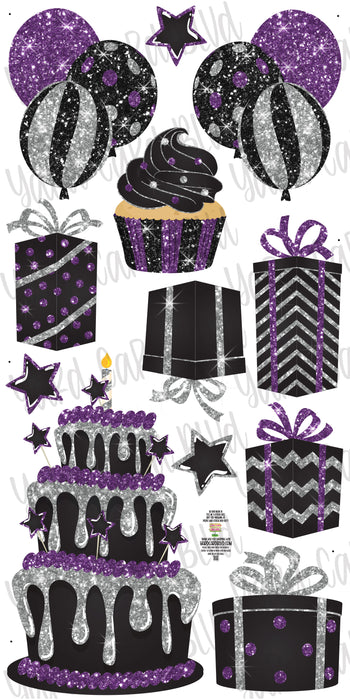 Black, Silver and Purple Glitter Flair Set
