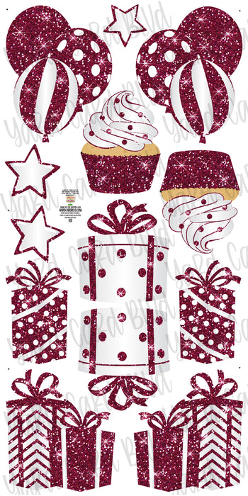 Mirrored Maroon Glitter Flair Set