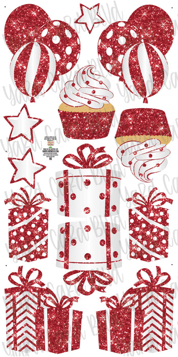 Mirrored Red Glitter Flair Set
