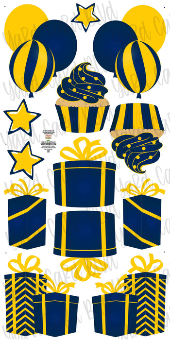 Mirrored Navy Blue and Yellow Gold Flair Set