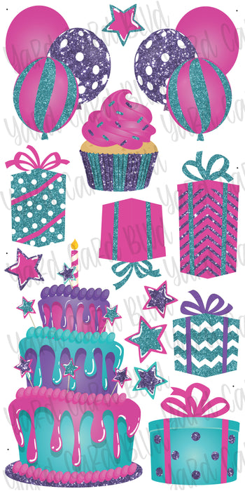 Hot Pink, Purple and Teal Glitter Flair Set