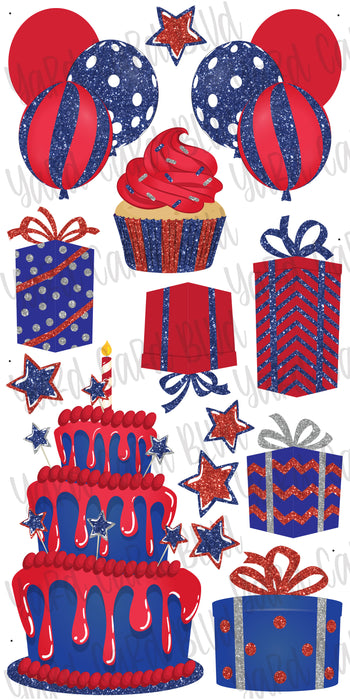 Blue and Red Glitter Flair Set