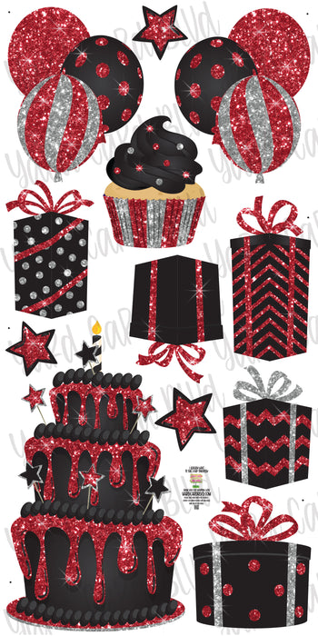 Red and Black Glitter Flair Set