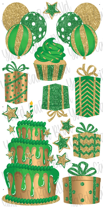 Gold and Green Glitter Flair Set